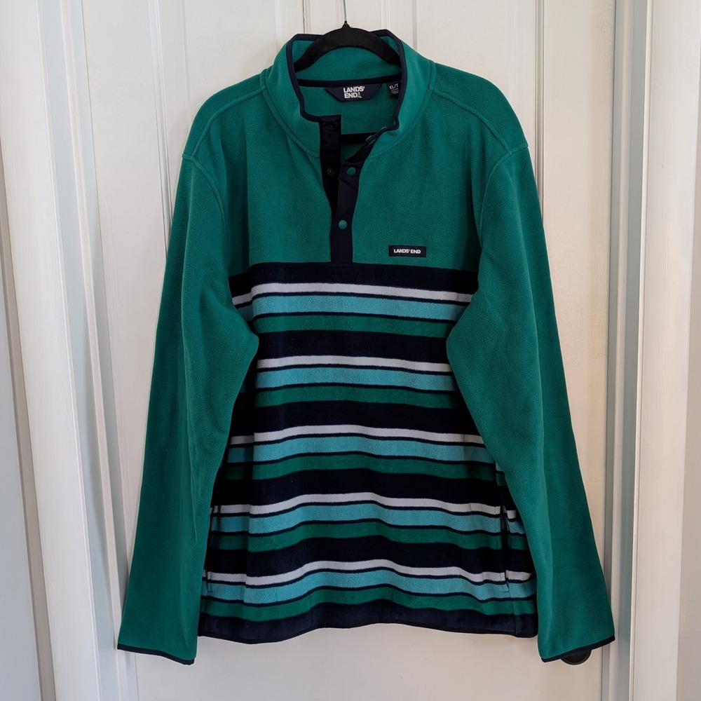 Lands End Mens 1/4 Snap Pullover Fleece Jacket XTRA LARGE‎ TALL Preppy Striped